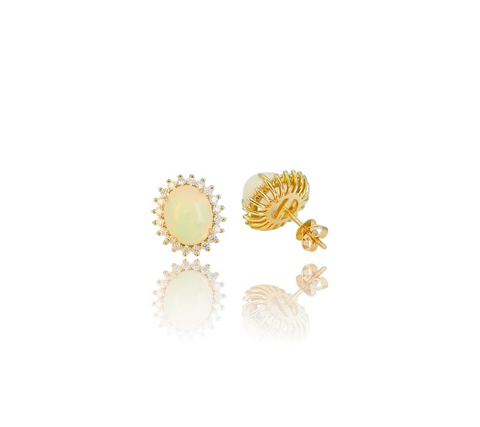 Diamond Ethiopian Opal Studs