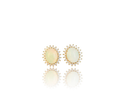 Diamond Ethiopian Opal Studs