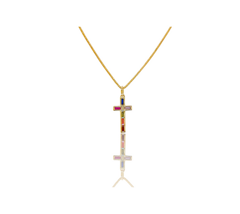 Multi-Color Sapphire Cross in 14K