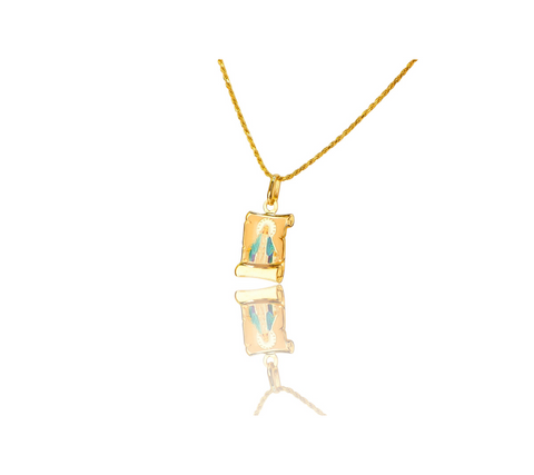 14K Realistic Virgin Mary Scroll Pendent