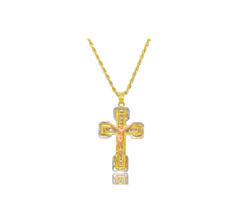 Trio-Color 18k Crucifix Cross