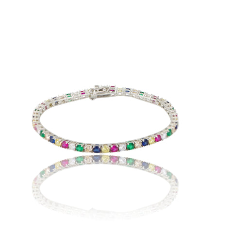 Multi-Color Sapphire Prong Set Tennis S925